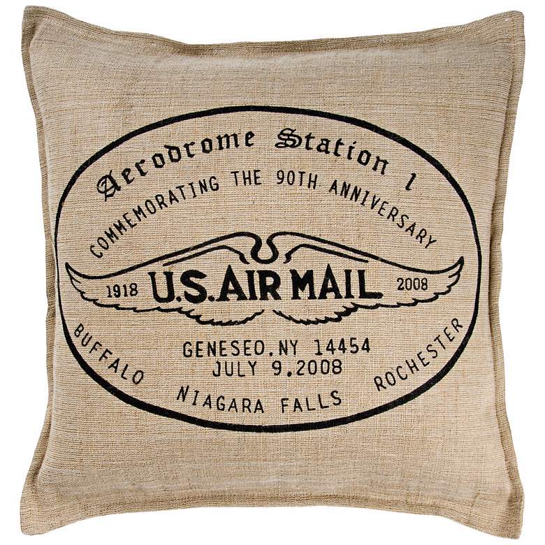 Image 1 U.S. Air Mail 18 inch Square Jute And Cotton Throw Pillow