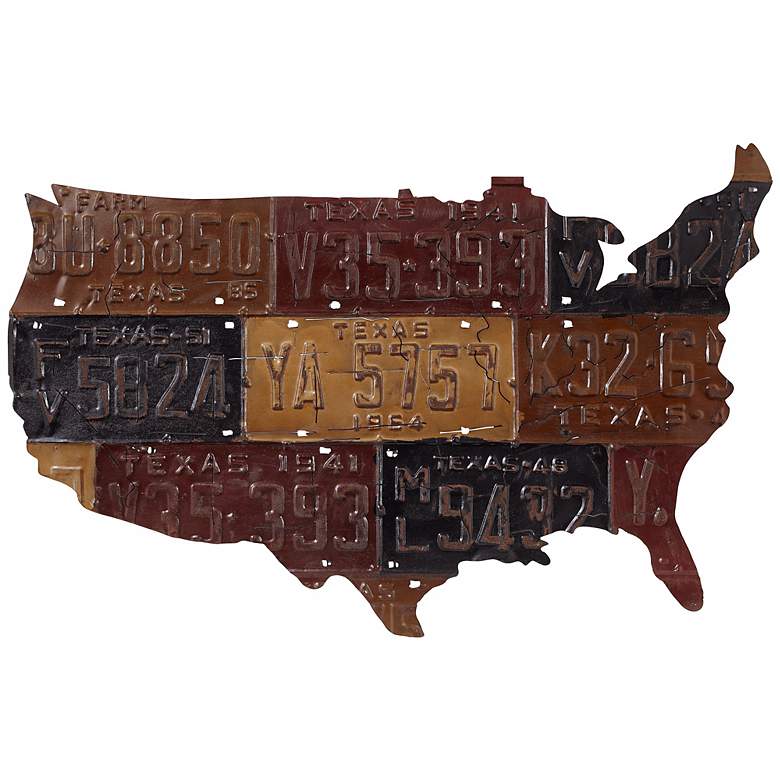 Image 1 U.S. Map 34 3/4 inch Wide License Plate Metal Wall Art