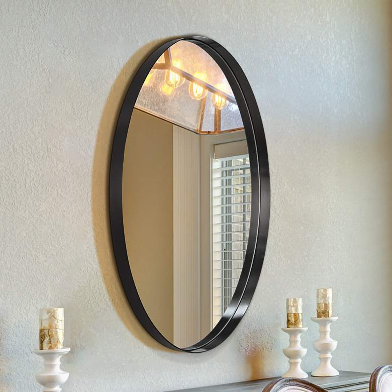 Image 1 Ultra Brushed Black 24" x 36" Oval Metal Wall Mirror