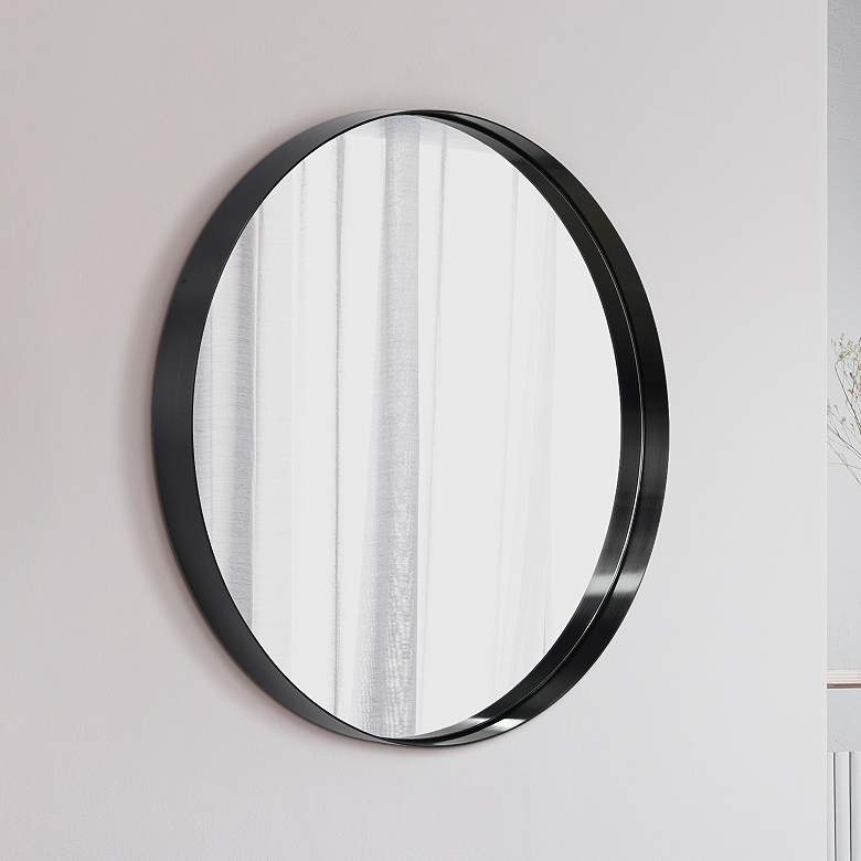 Ultra Brushed Black 30 inch Round Metal Wall Mirror