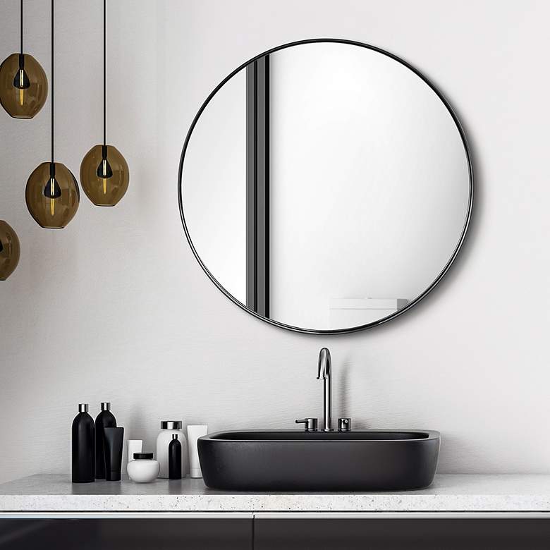 Ultra Brushed Black 30 inch Round Metal Wall Mirror more views