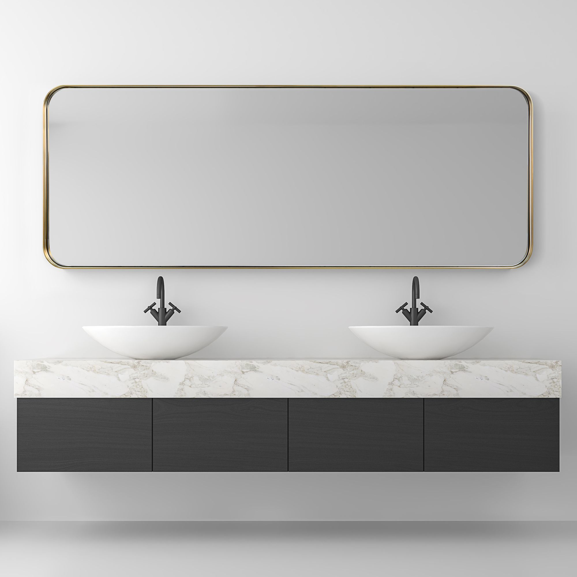 Ultra Brushed Gold 18" x 48" Rectangular Framed Wall Mirror in scene