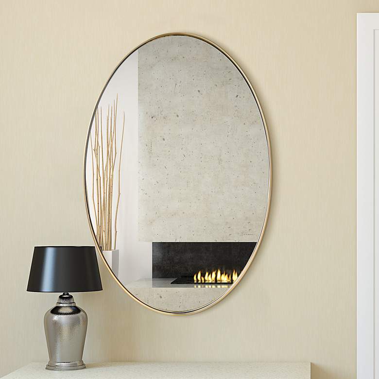 Image 1 Ultra Brushed Gold 24" x 36" Oval Framed Wall Mirror