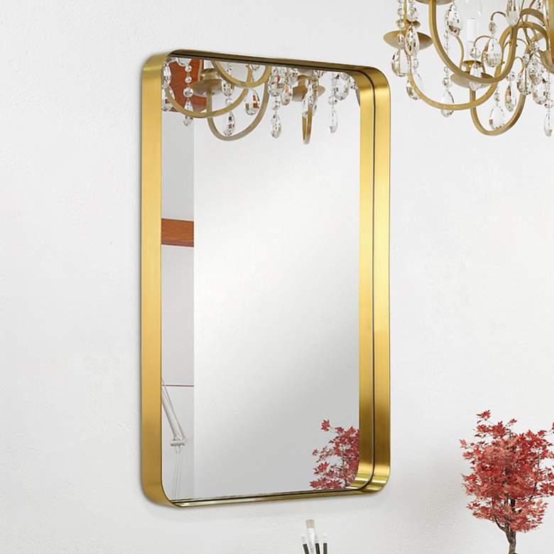 Image 1 Ultra Brushed Gold 24 inch x 36 inch Rectangular Framed Wall Mirror