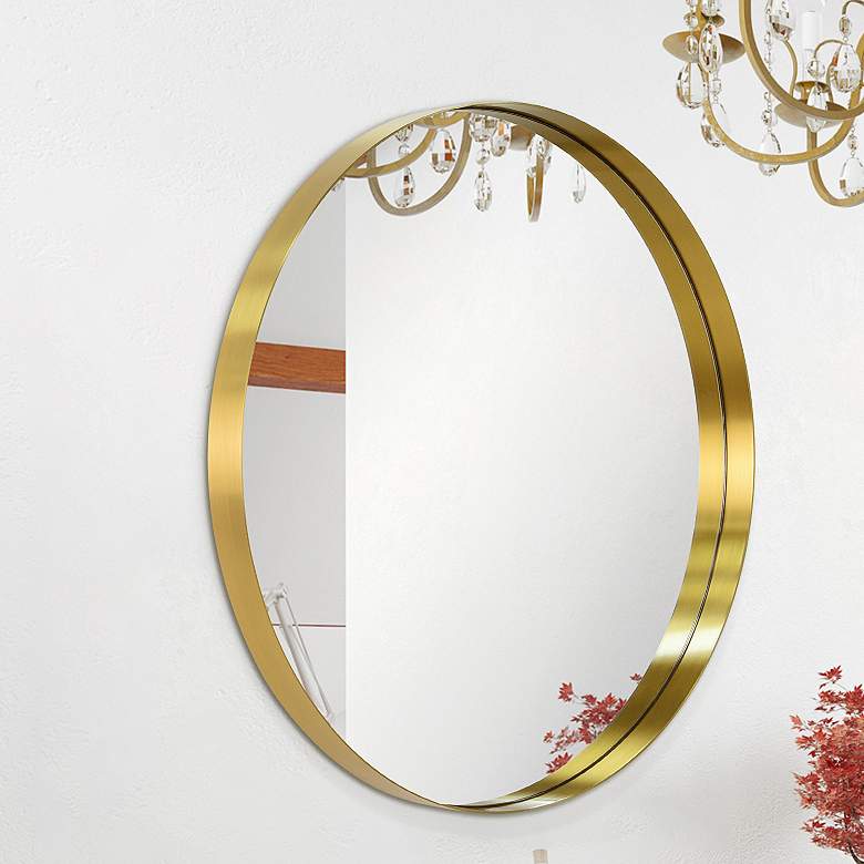 Ultra Brushed Gold 30 inch Round Framed Wall Mirror