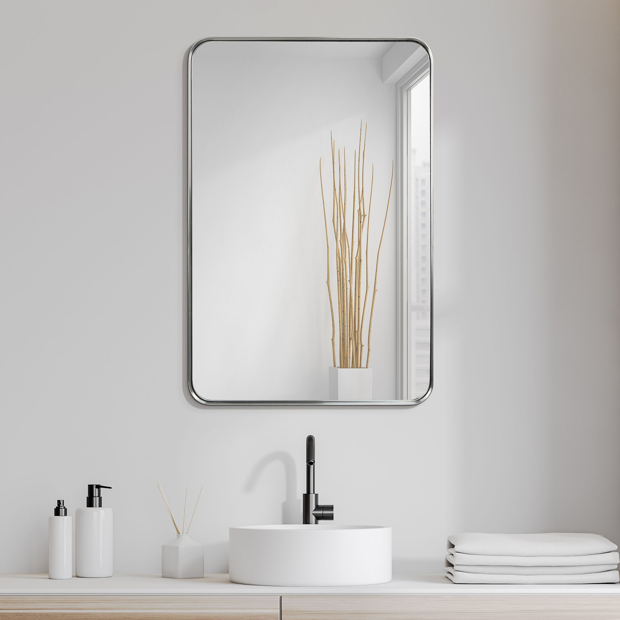 Ultra Brushed Silver 24" x 36" Framed Wall Mirror