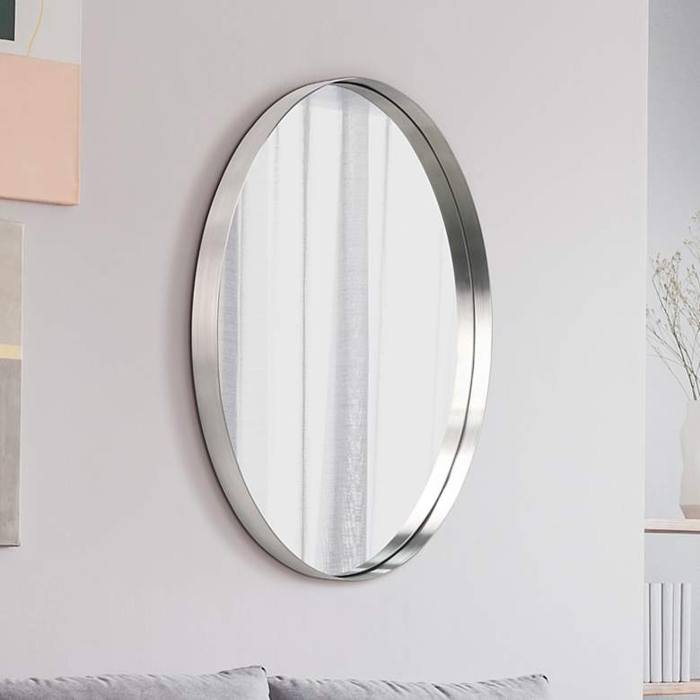 Image 1 Ultra Brushed Silver 24 inch x 36 inch Oval Metal Wall Mirror
