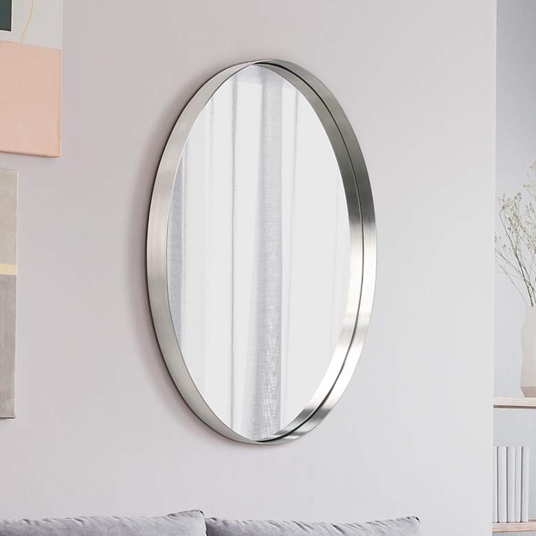 Image 1 Ultra Brushed Silver 24" x 36" Oval Metal Wall Mirror