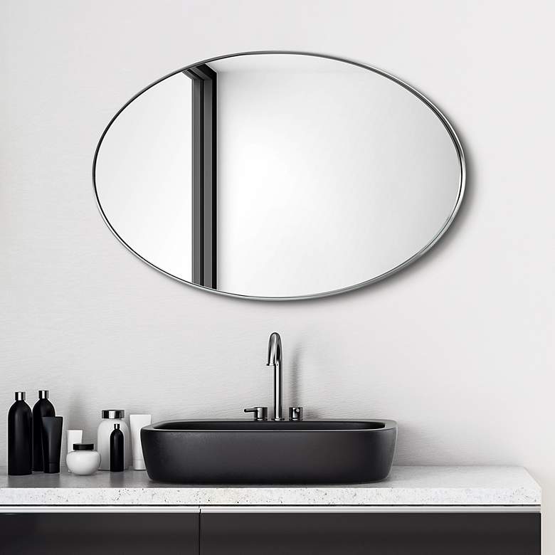 Image 7 Ultra Brushed Silver 24 inch x 36 inch Oval Metal Wall Mirror more views