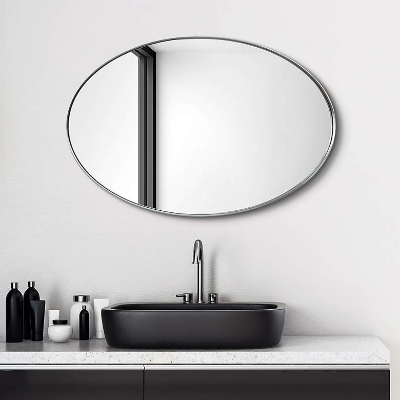 Image 7 Ultra Brushed Silver 24" x 36" Oval Metal Wall Mirror more views