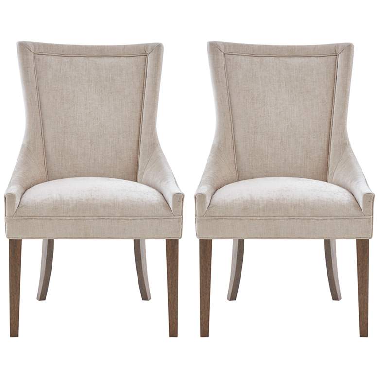 Image 2 Ultra Cream Chenille Dining Side Chairs Set of 2