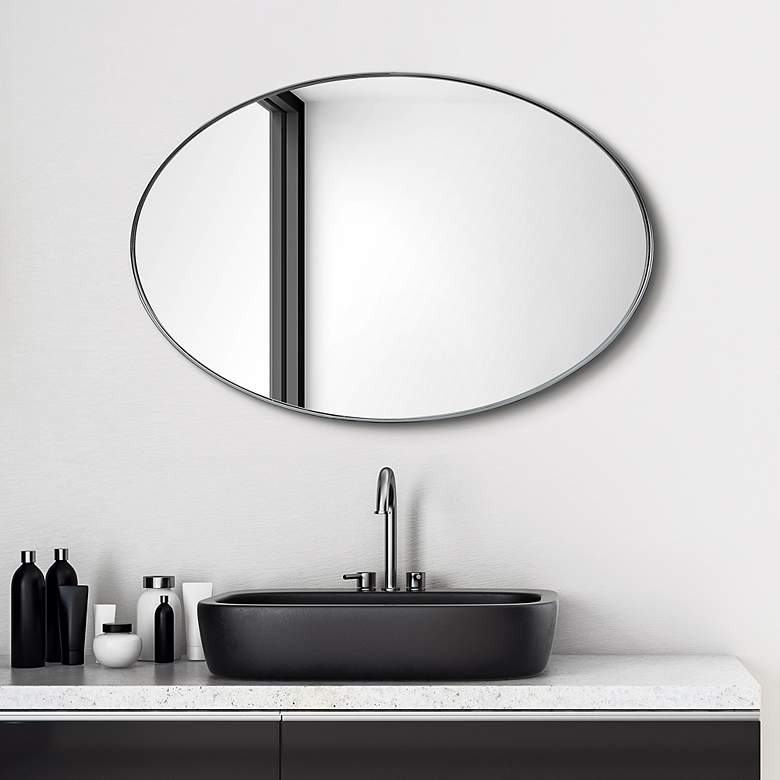 Image 7 Ultra Polished Silver 24 inch x 36 inch Oval Metal Wall Mirror more views