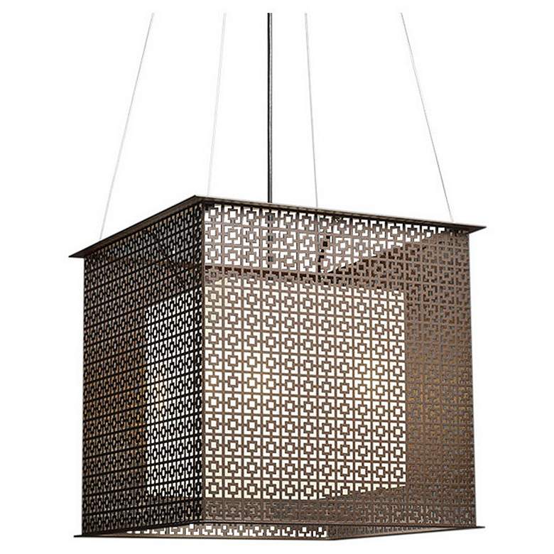 Image 1 UltraLights Clarus 18" Wide Satin Pewter Square w/ Opal Pendant Light