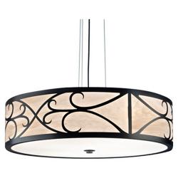 UltraLights Tambour 24"W Black Faux Alabaster 46.9w LED Pendant Light
