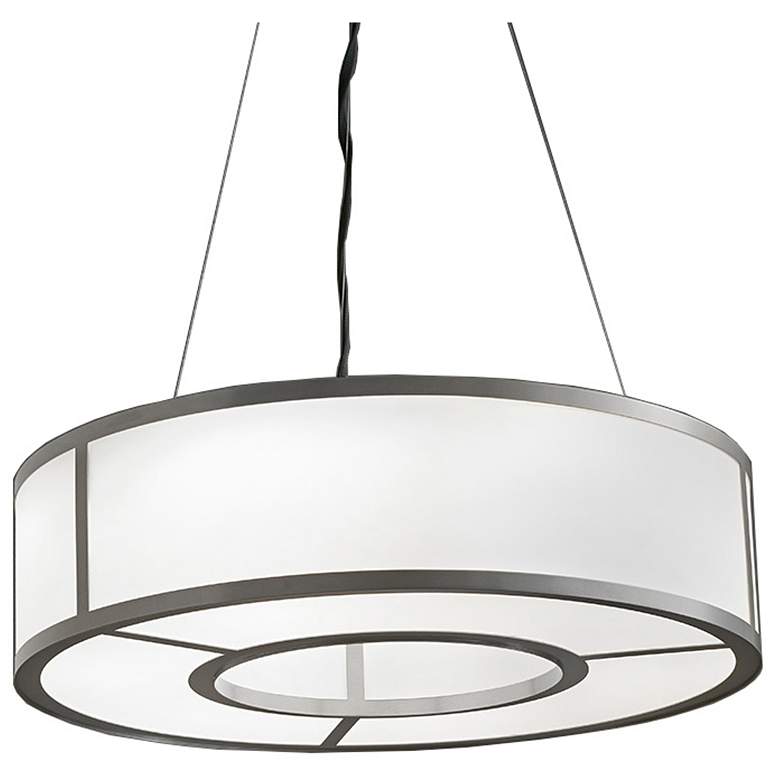 Image 1 UltraLights Tambour 24"W Pewter and Opal LED Retrofit Pendant Light