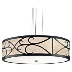 UltraLights Tambour 30" Wide Black and Faux Alabaster Pendant Light