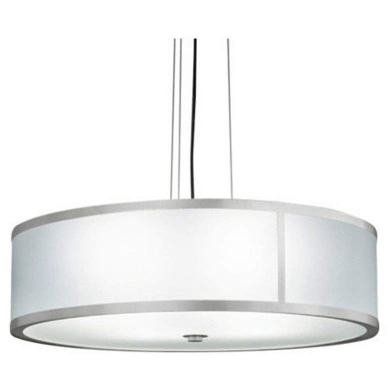 Image 1 UltraLights Tambour 30" Wide Satin Pewter and Opal Pendant Light