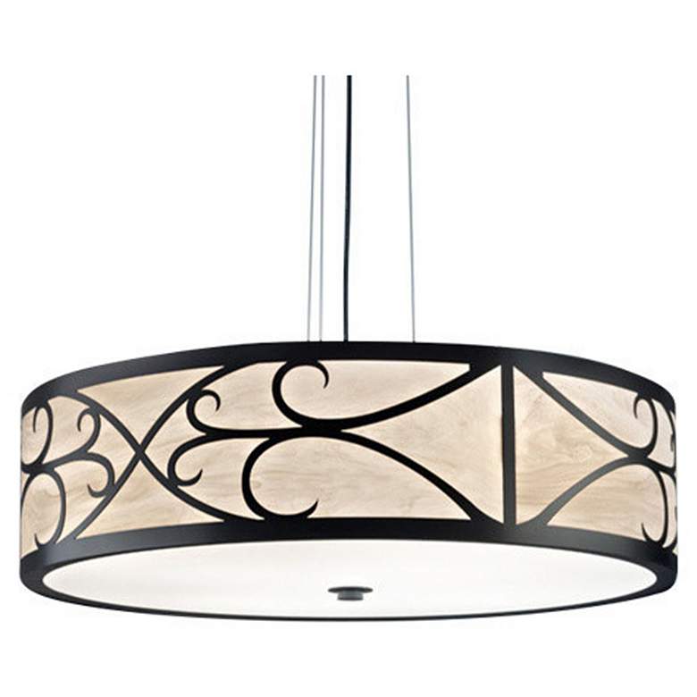 Image 1 UltraLights Tambour 30"W Black Faux Alabaster 46.9W LED Pendant Light