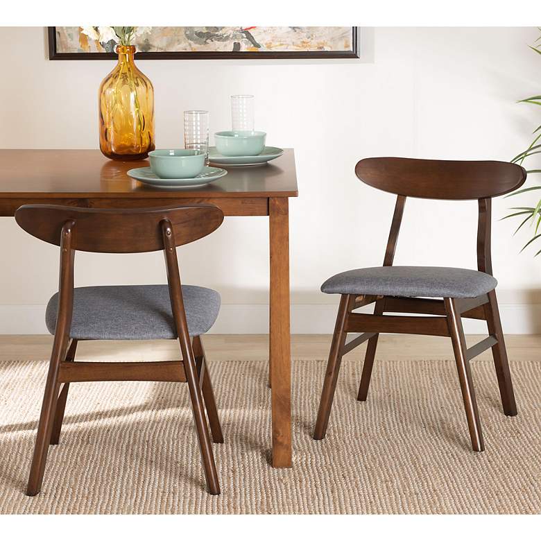 Image 1 Ulyana Gray Fabric Dirty Oak Wood Dining Chairs Set of 2