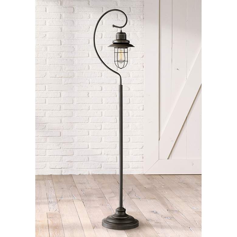 Image 1 Ulysses Bronze Industrial Lantern Floor Lamp with 7W LED Bulb