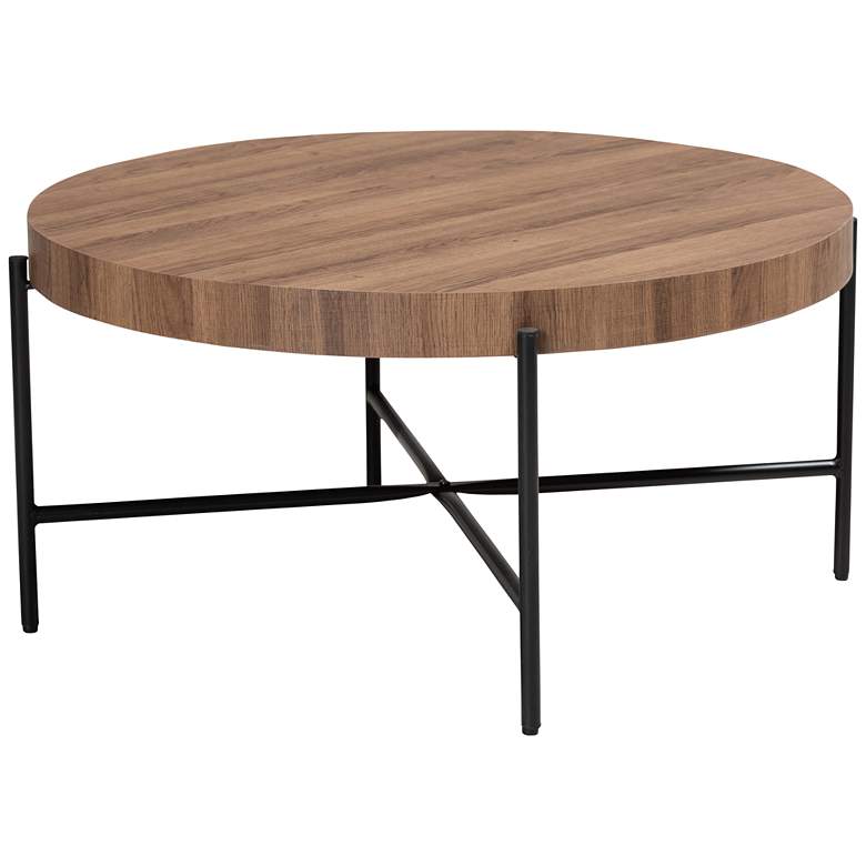 Image 2 Umar 31 1/2"W Walnut Brown Black Metal Round Coffee Table