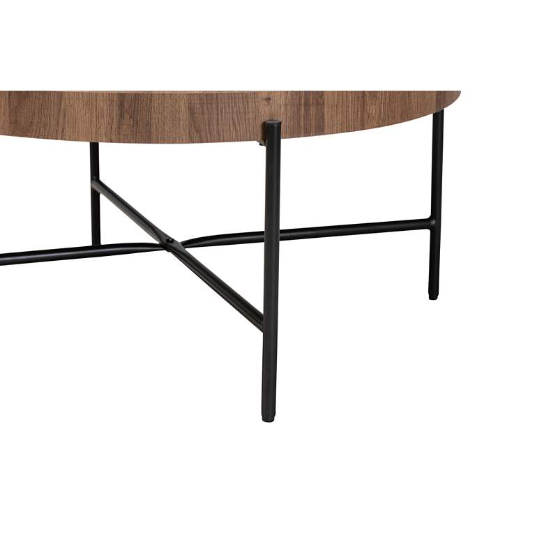 Image 4 Umar 31 1/2"W Walnut Brown Black Metal Round Coffee Table more views