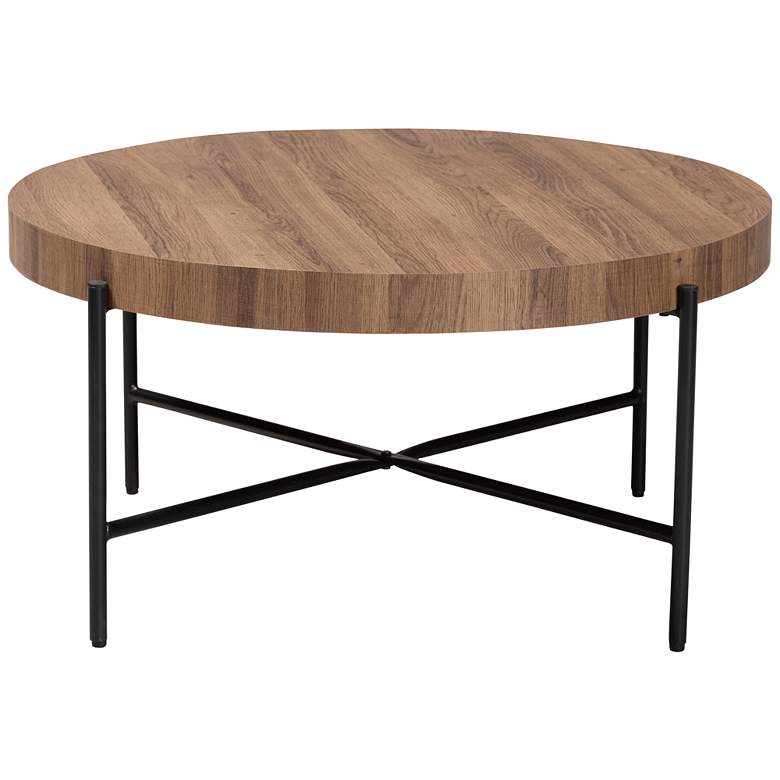 Image 6 Umar 31 1/2"W Walnut Brown Black Metal Round Coffee Table more views