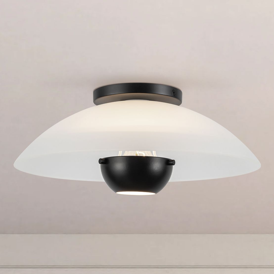 Umbra 14-in Black Semi-Flush Mount with Matte Opal Glass Shade