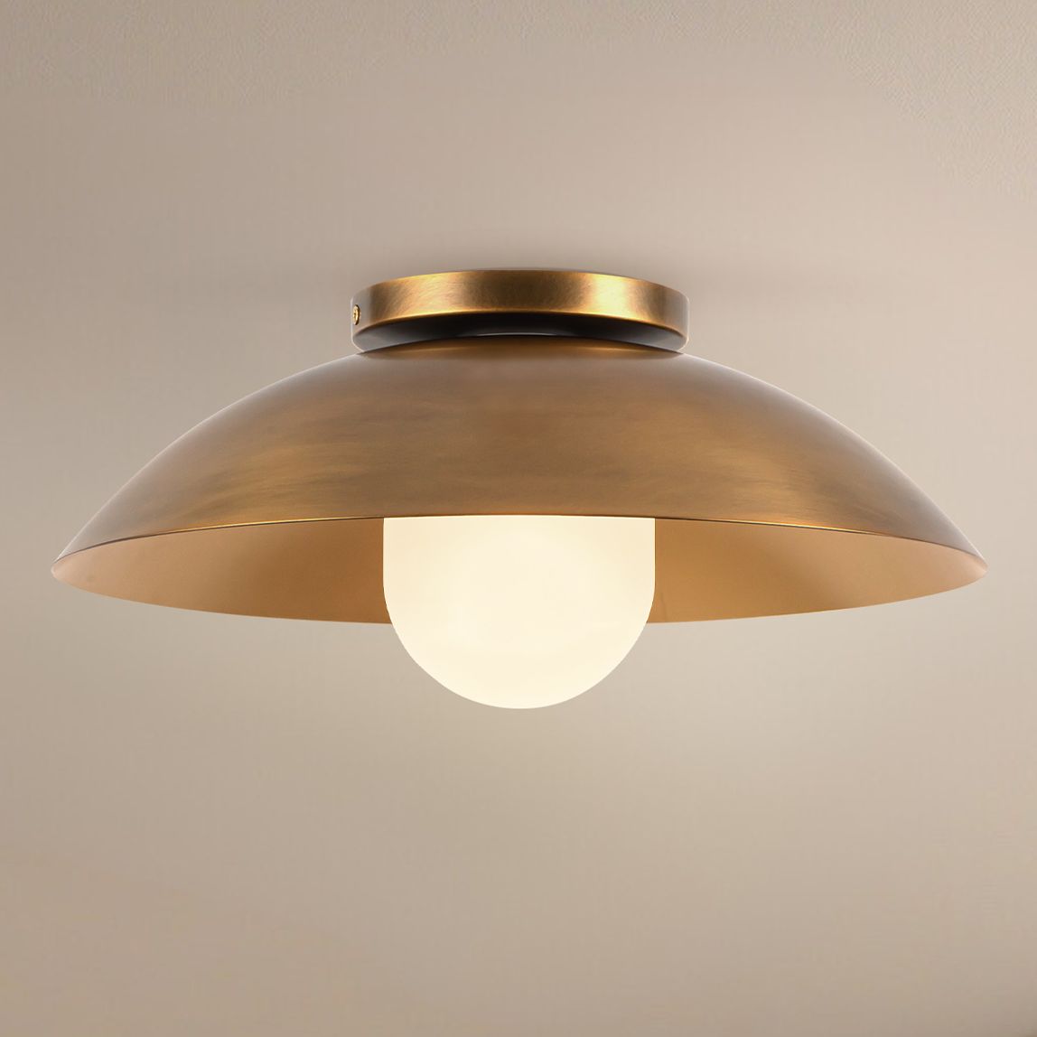Umbra 14-in Vintage Brass Semi-Flush Mount with Matte Opal Glass Diffuser
