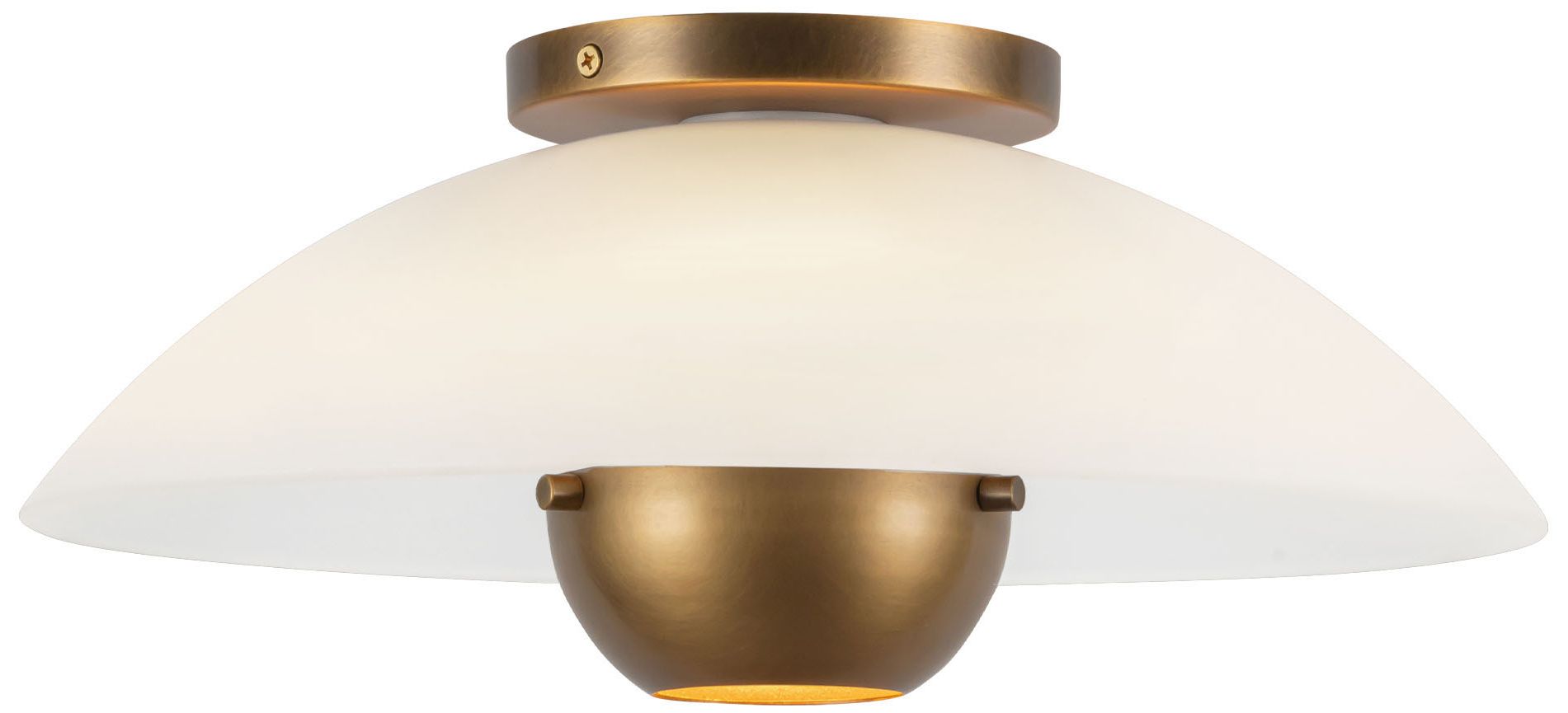 Umbra 14-in Vntage Brass Semi-Flush Mount with Matte Opal Glass Shade