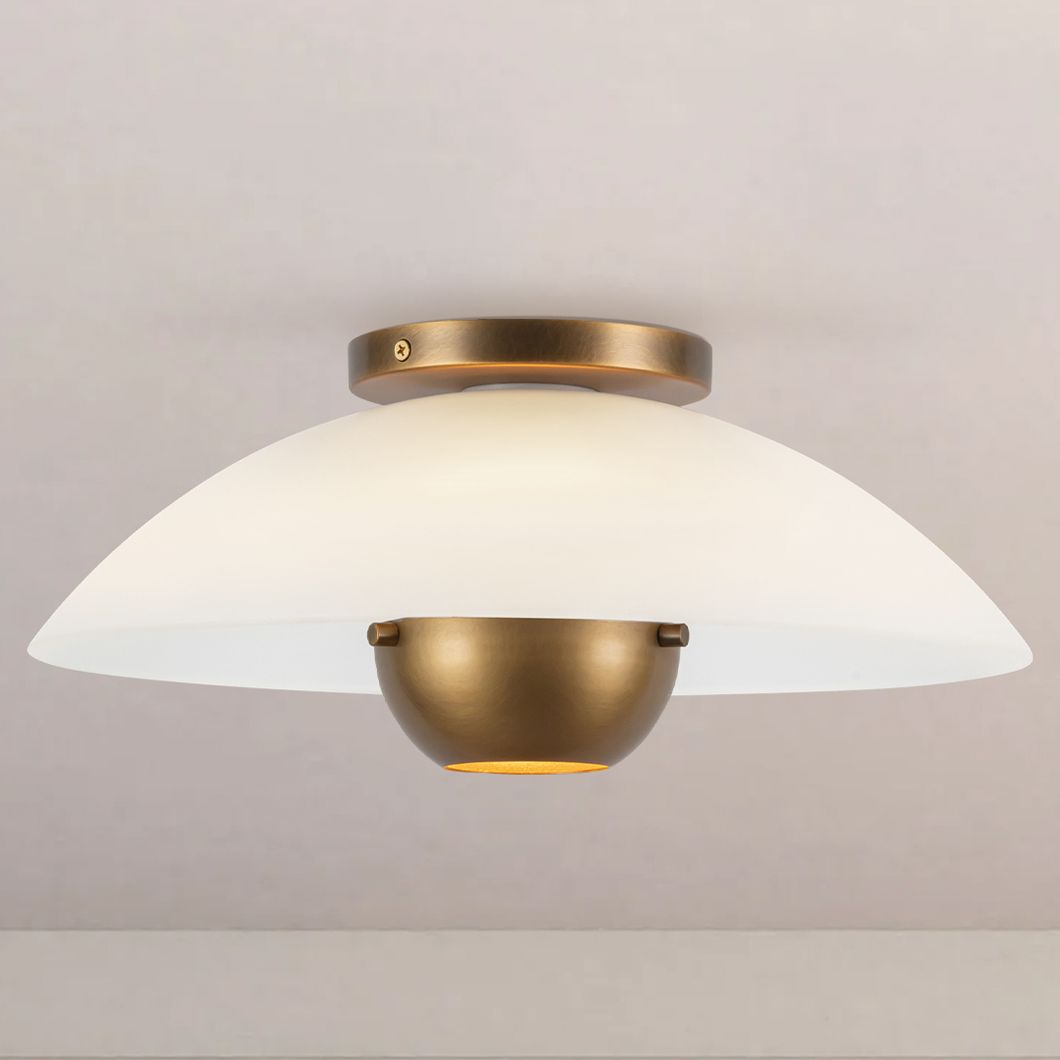 Umbra 14-in Vntage Brass Semi-Flush Mount with Matte Opal Glass Shade