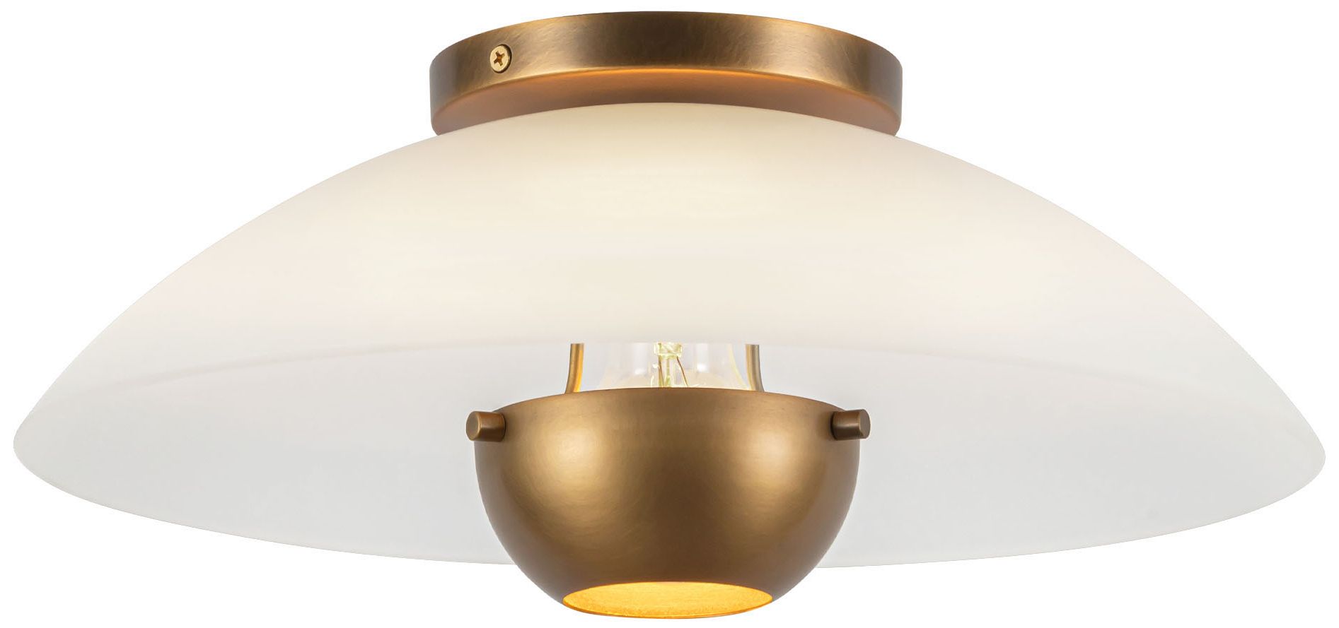 Image 3 Umbra 14-in Vntage Brass Semi-Flush Mount with Matte Opal Glass Shade more views