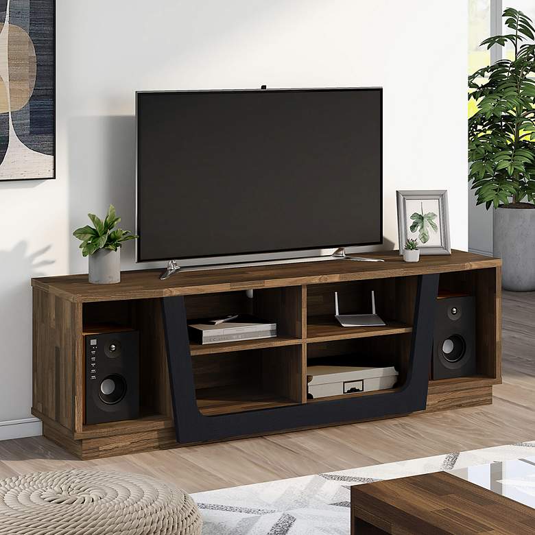 Image 1 Umbra 63" Wide Light Hickory Wood 6-Shelf TV Stand