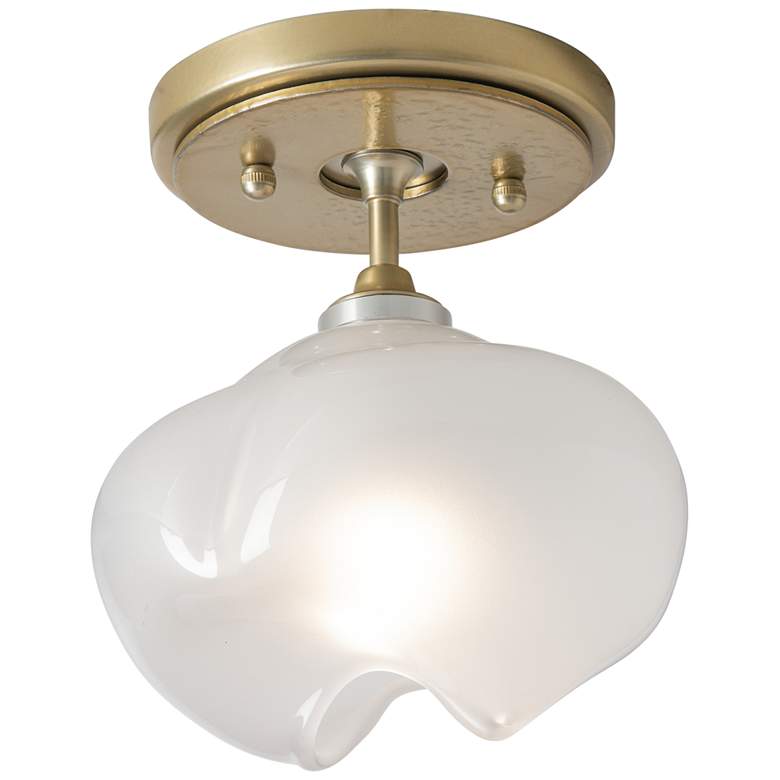 Image 1 Ume 1-Light Semi-Flush - Modern Brass Finish &#38; Accents - Frosted Glass