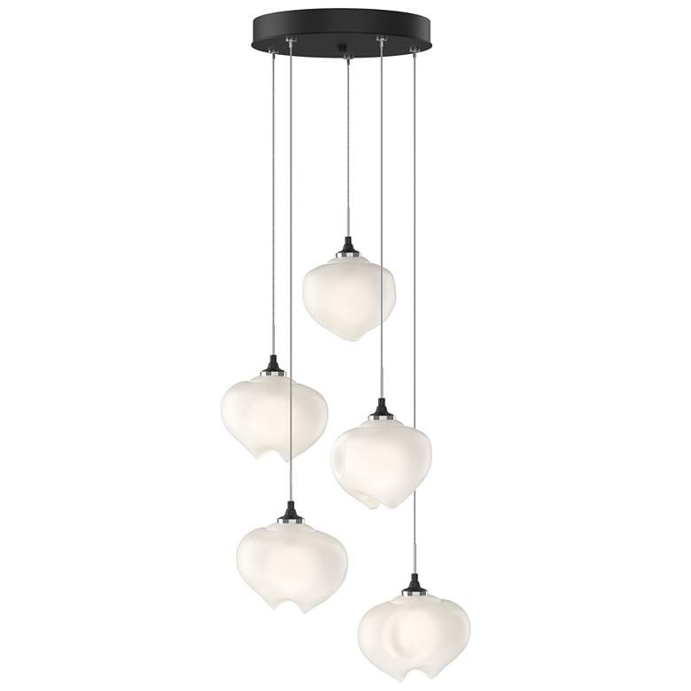 Image 1 Ume 16.6 inch Wide 5-Light Black Pendant With Frosted Glass Shade