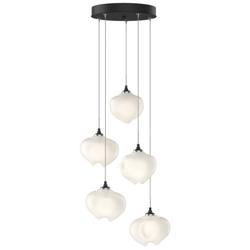 Ume 16.6&quot; Wide 5-Light Black Pendant With Frosted Glass Shade