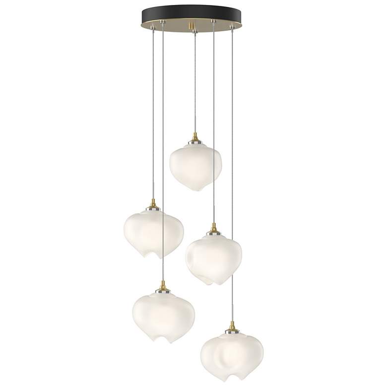 Image 1 Ume 16.6 inch Wide 5-Light Modern Brass Pendant With Frosted Glass Shade