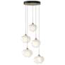 Ume 16.6" Wide 5-Light Modern Brass Pendant With Frosted Glass Shade