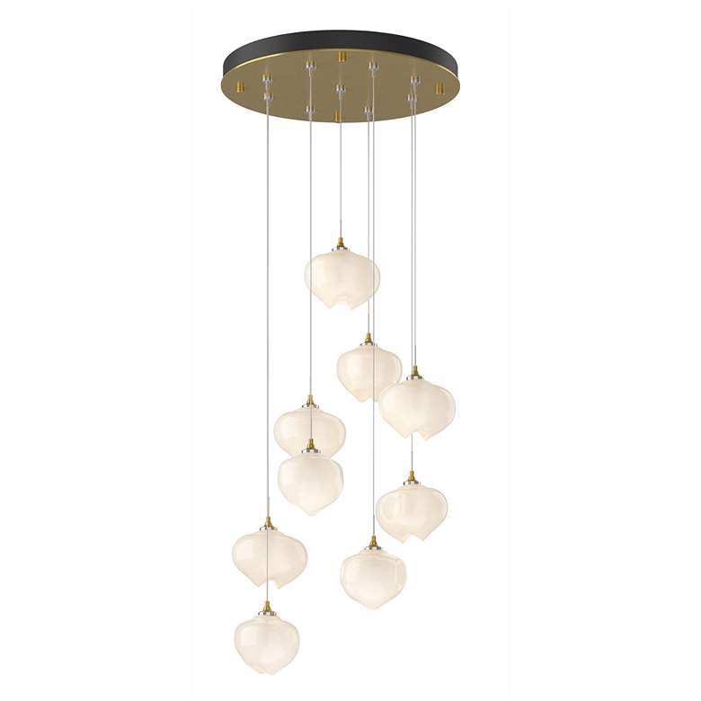 Image 1 Ume 20.5"W 9-Light Round Brass Standard Pendant w/ Frosted Glass Shade
