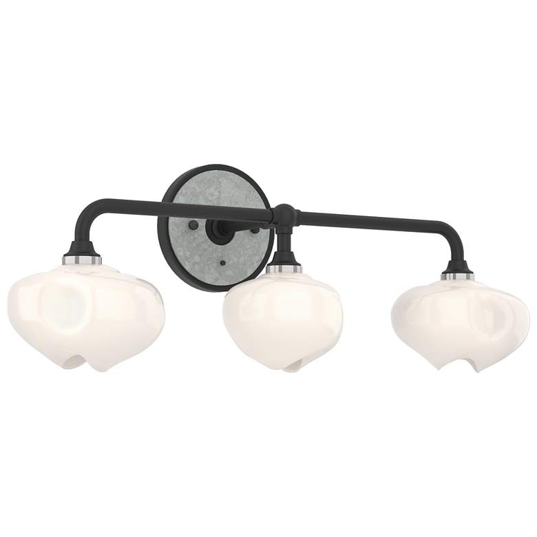 Image 1 Ume 22 inchW 3-Light  Accented Curved Arm Black Bath Sconce w/ Frosted Sha