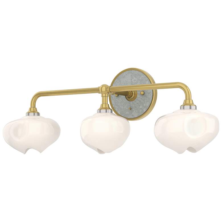 Image 1 Ume 22 inchW 3-Light  Accented Curved Arm Brass Bath Sconce w/ Frosted Sha
