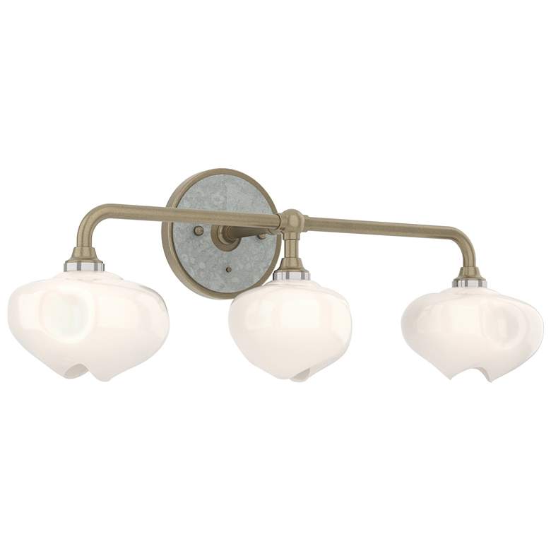 Image 1 Ume 22 inchW 3-Light  Accented Curved Arm Gold Bath Sconce w/ Frosted Shad