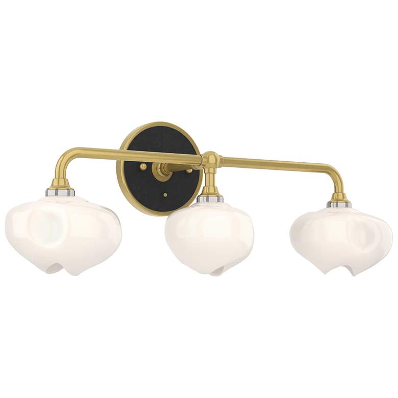 Image 1 Ume 22 inchW 3-Light Black Accented Curved Brass Bath Sconce w/ Frosted Sh
