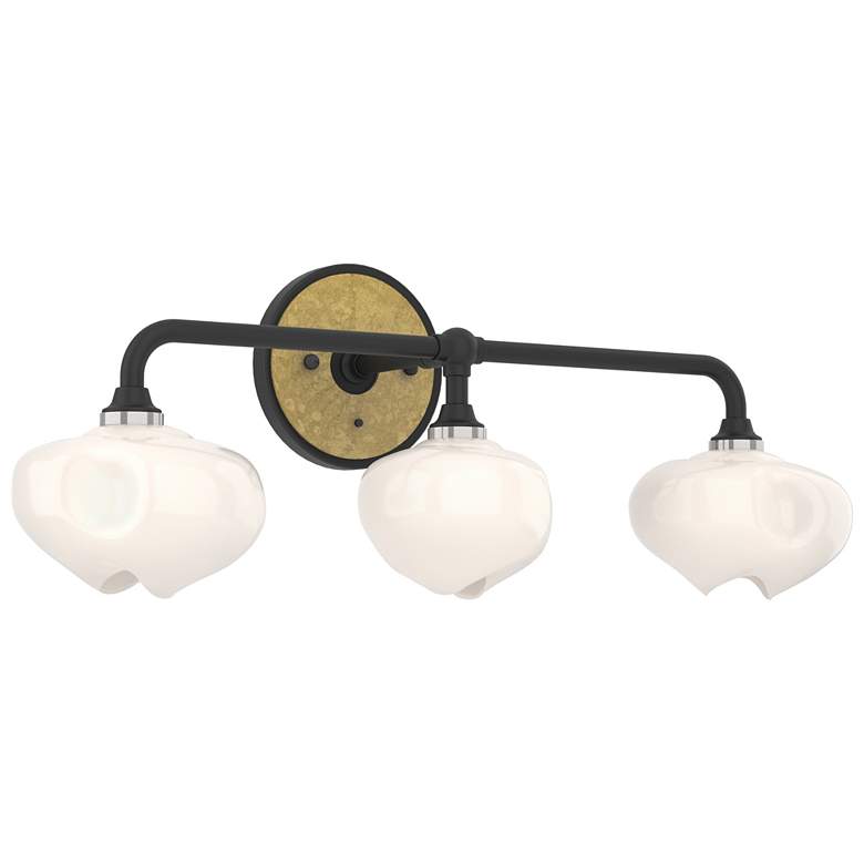 Image 1 Ume 22 inchW 3-Light Brass Accented Black Bath Sconce w/ Frosted Shade
