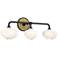 Ume 22"W 3-Light Brass Accented Black Bath Sconce w/ Frosted Shade