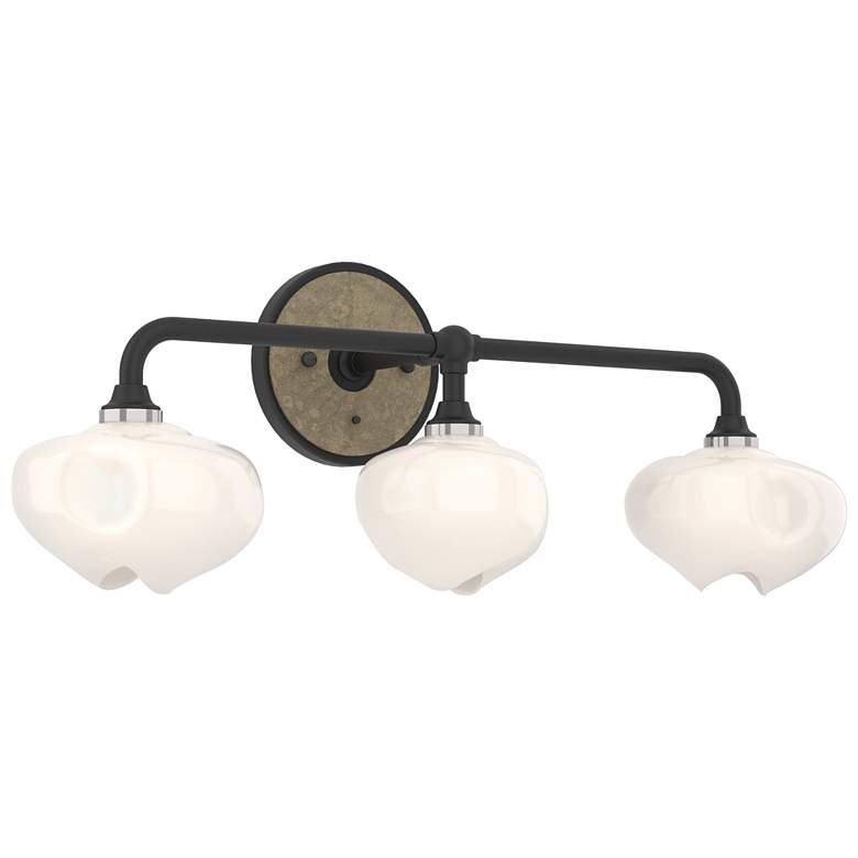 Image 1 Ume 22 inchW 3-Light Gold Accented Black Bath Sconce w/ Frosted Shade