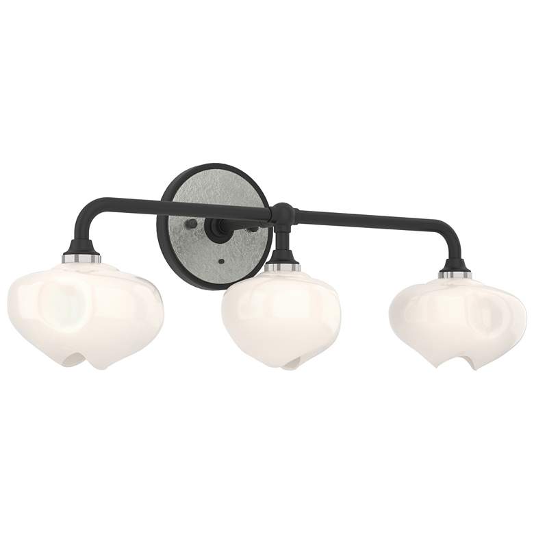 Image 1 Ume 22 inchW 3-Light Sterling Accented Black Bath Sconce w/ Frosted Shade