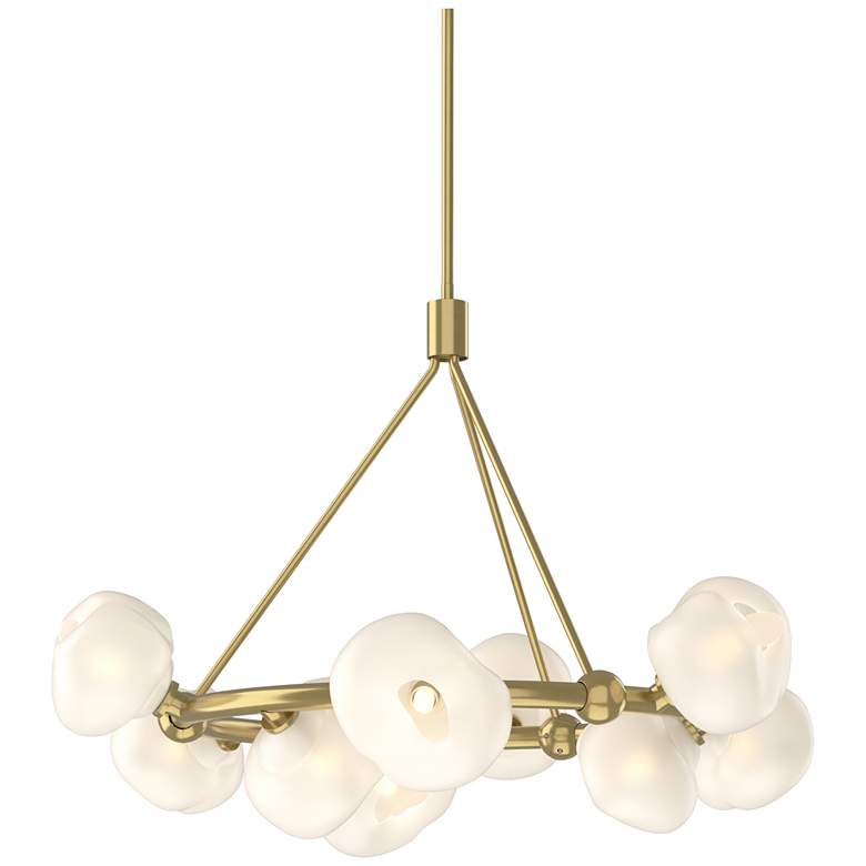 Image 1 Ume 32" Wide 9-Light Modern Brass Ring Pendant With Frosted Glass Shad