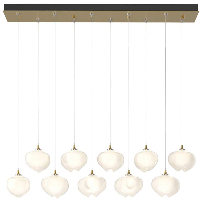 Image 1 Ume 44.7"W 10-Light Rectangular Brass Standard Pendant w/ Frosted Shad