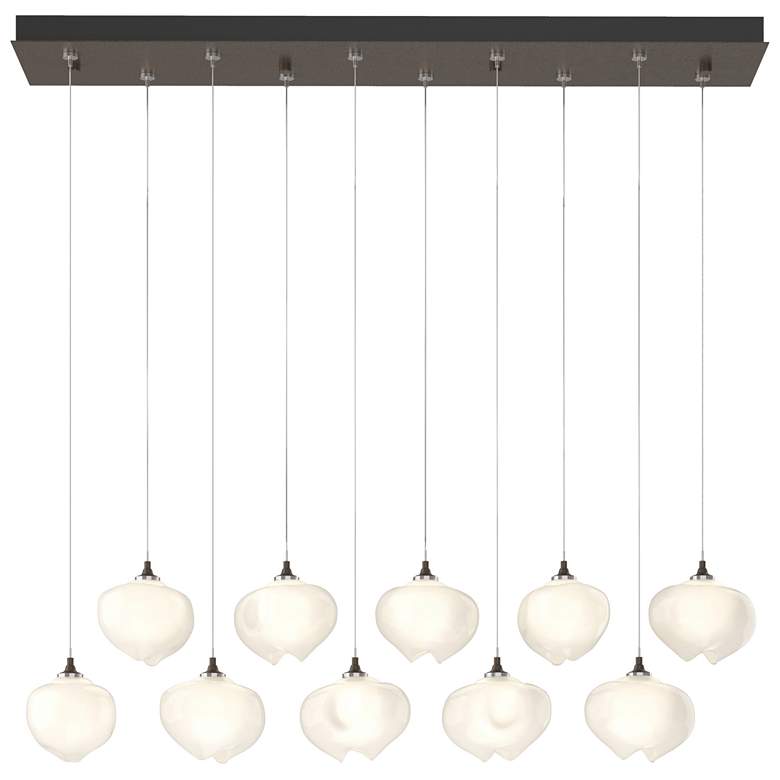 Image 1 Ume 44.7"W 10-Light Rectangular Bronze Standard Pendant w/ Frosted Sha